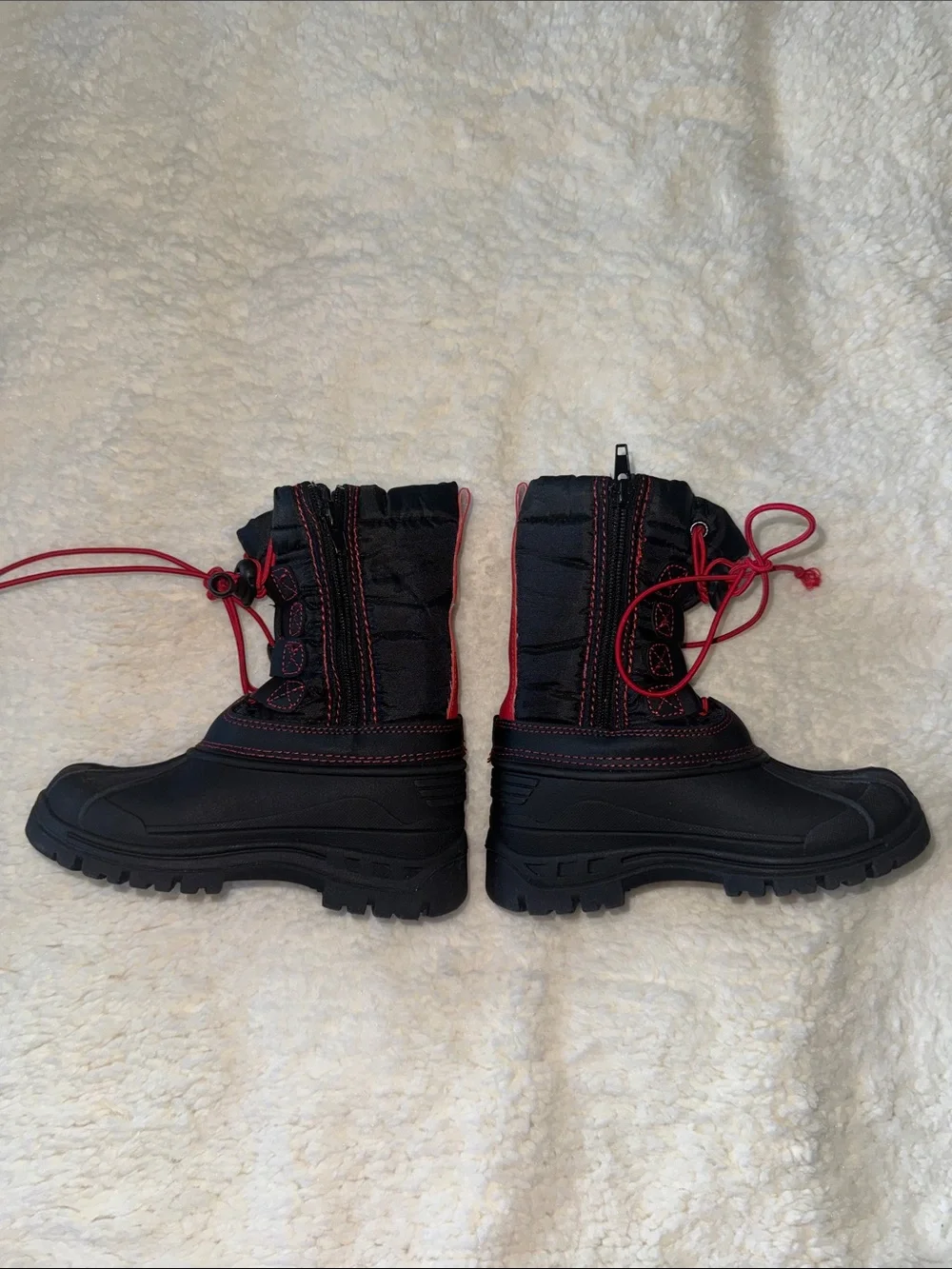 Kids Black and Red Insulated Snow Boots with Easy Pull Laces